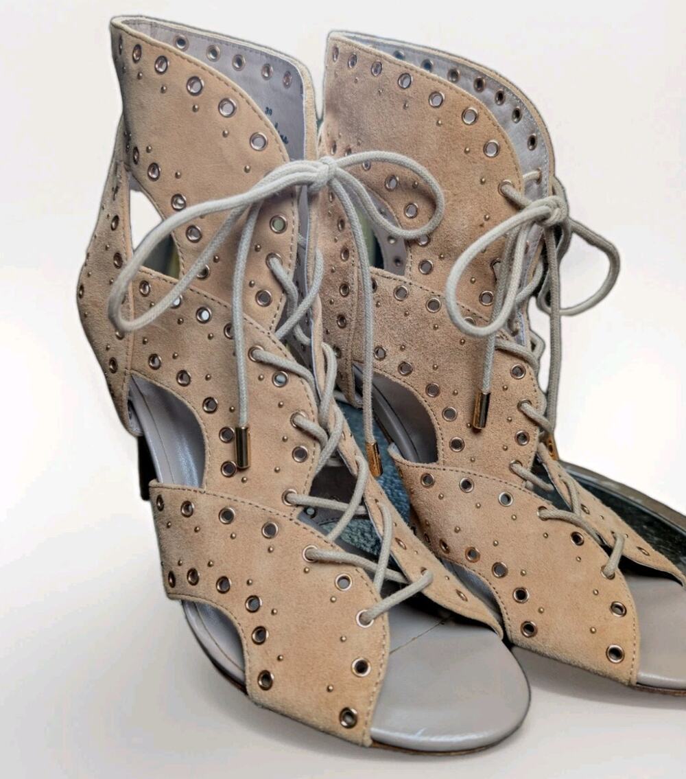Joie Suede Gladiator Cage Heel Sandals Lace Up Studded Bootie Size 39 US 8